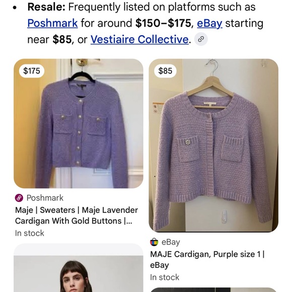 Maje Lavender Knit Button-Front Cardigan with Gold-Tone Buttons size 1 - Picture 8 of 8